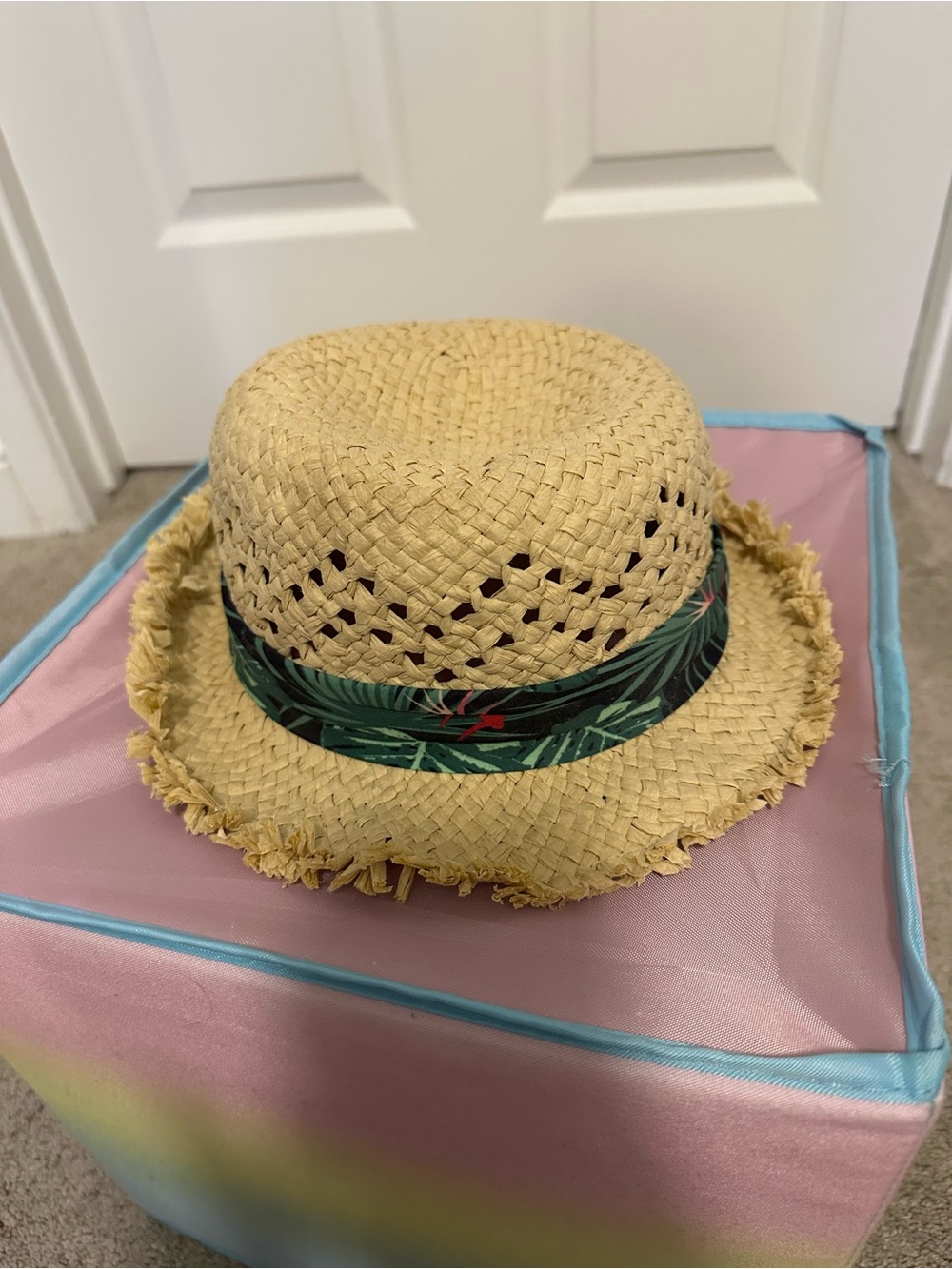 San Diego Hat Company Natural Straw Kids Hat with Green Tropical Band